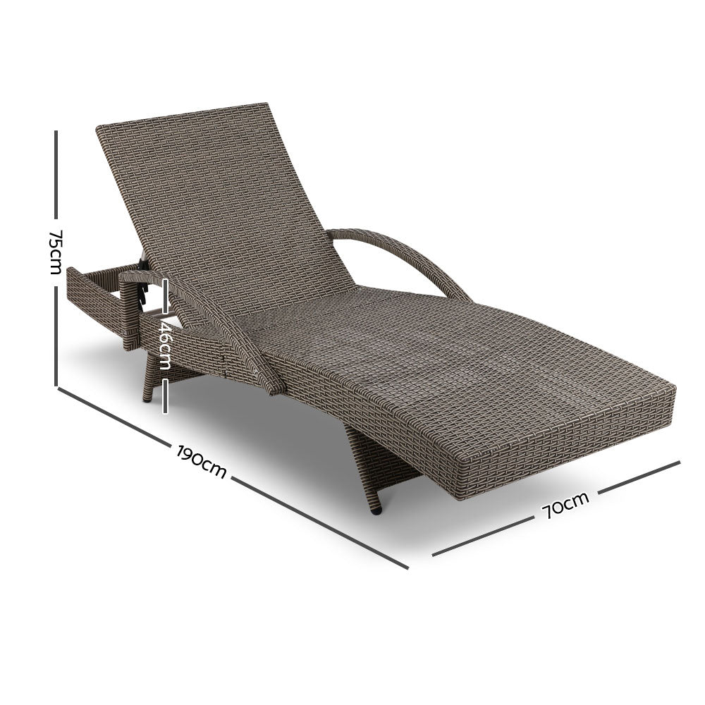 Gardeon Wicker Sun Lounge with Armrests Grey