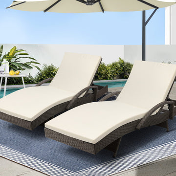 Gardeon Wicker Sun Lounger Set of 2 with Adjustable Backrest Beige/Grey