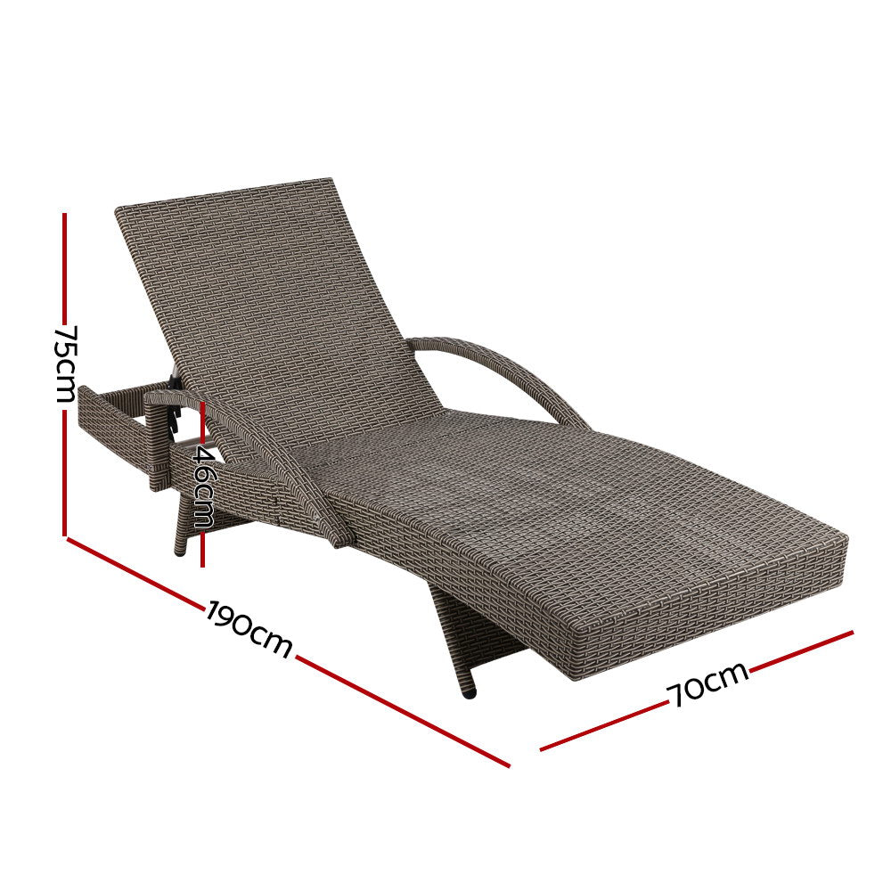 Gardeon Wicker Sun Lounger Set of 2 with Adjustable Backrest Beige/Grey