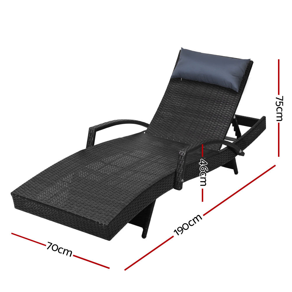 Gardeon Wicker Sun Lounger Set of 2 with Headrest Adjustable Black