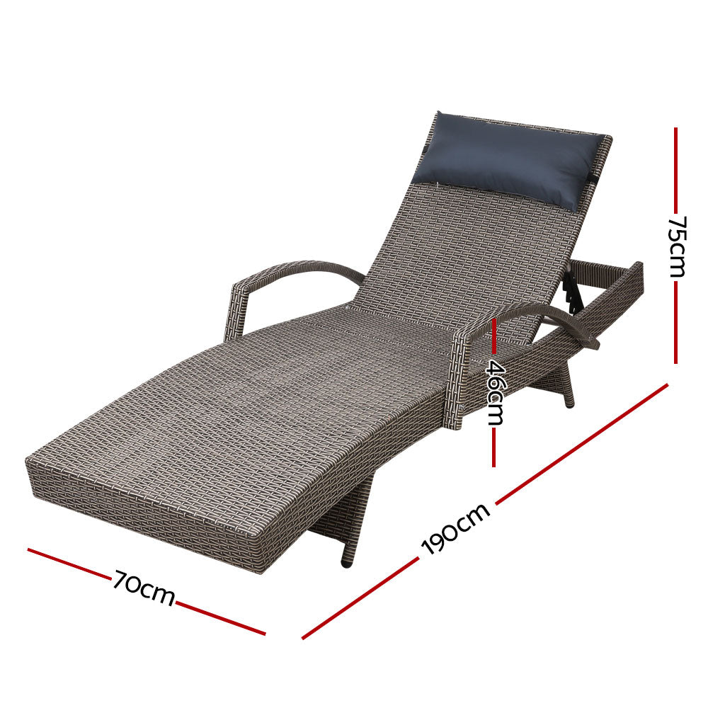 Gardeon Wicker Sun Lounge with All-Weather Pillow Adjustable Grey Beige