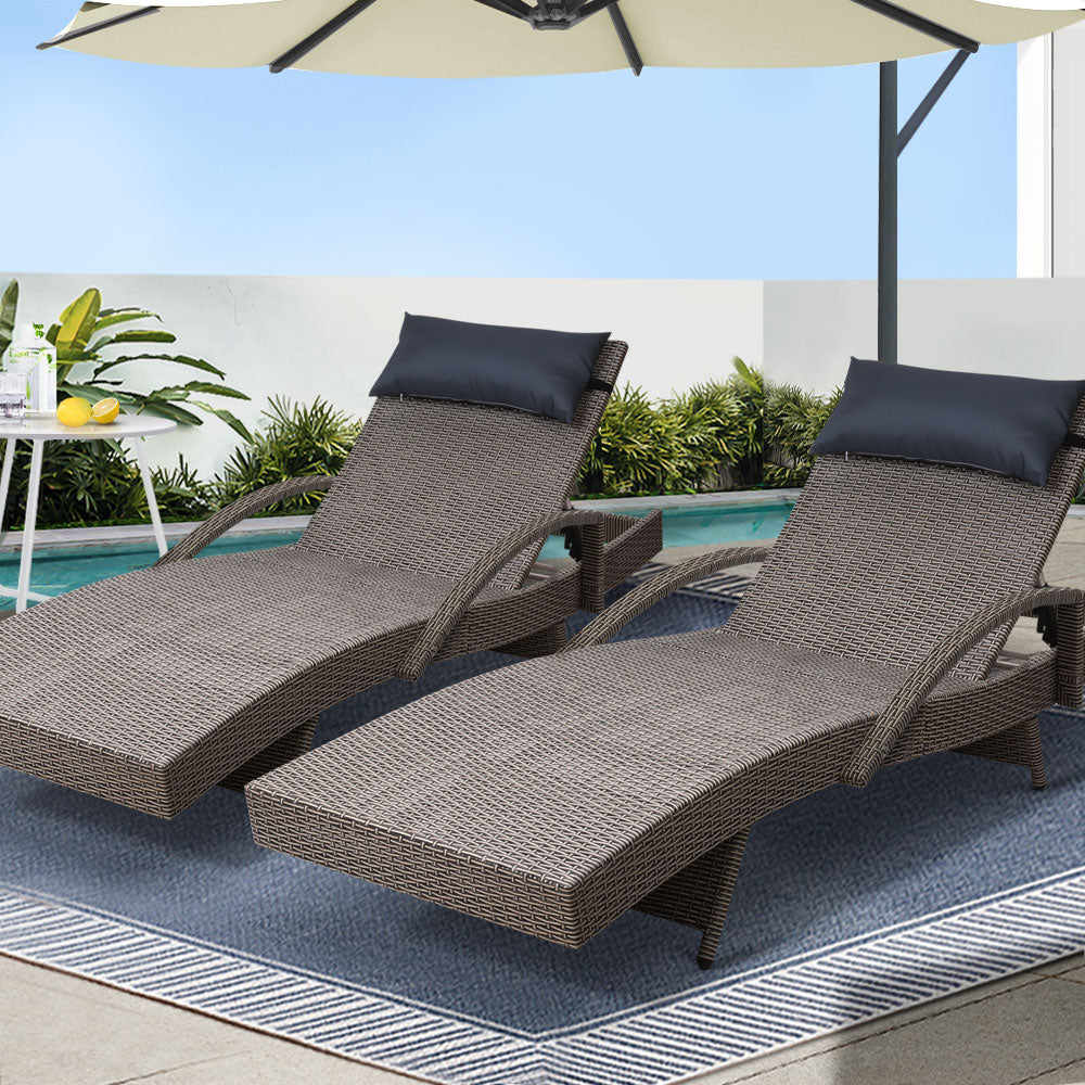 Gardeon Wicker Sun Lounge Aluminium Outdoor 4-Position Grey