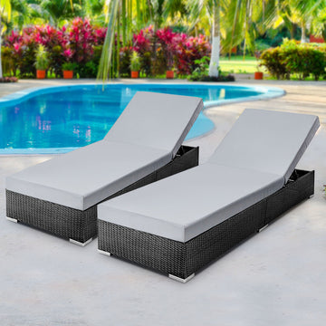 Gardeon 2-Piece Outdoor Sun Lounge Adjustable Rattan Black