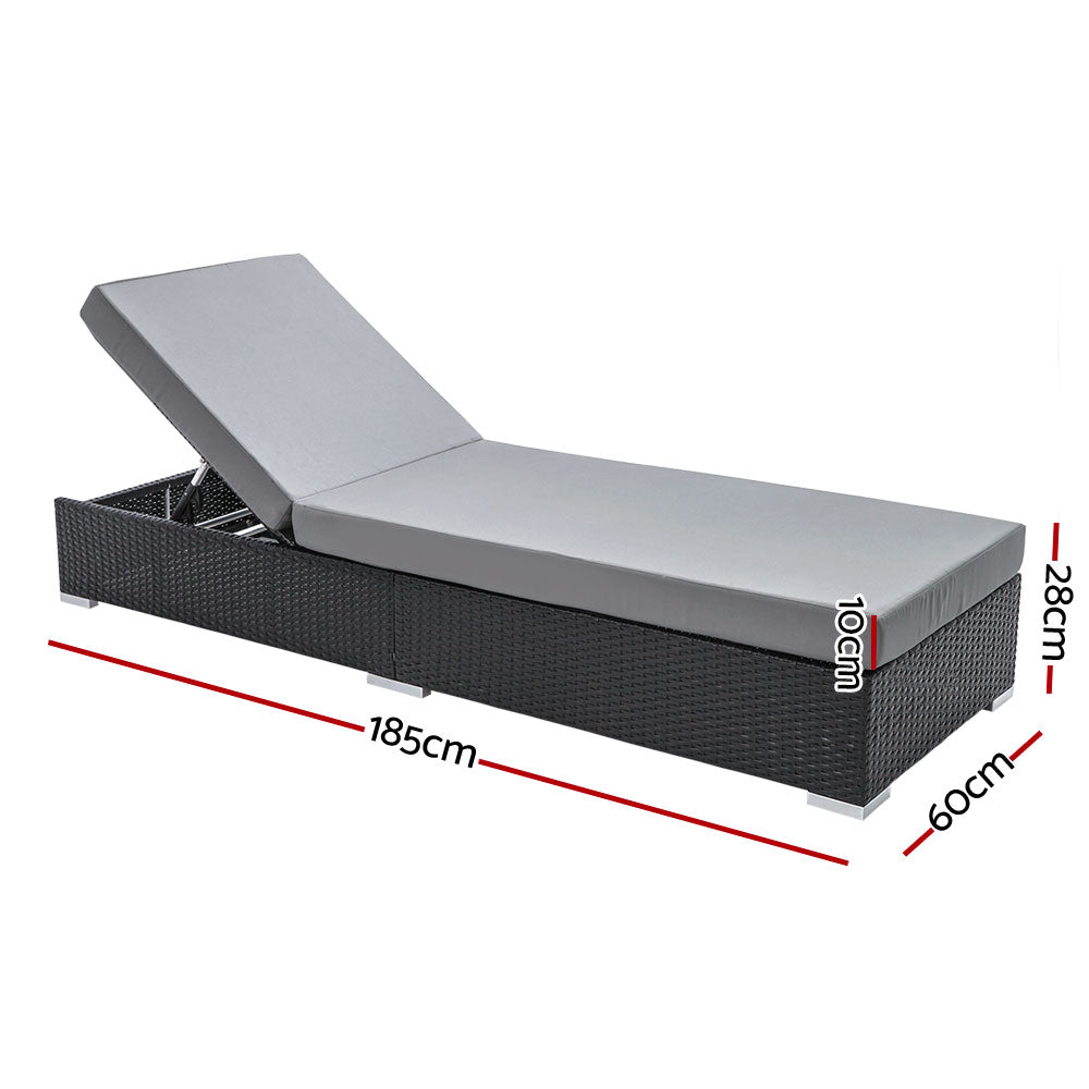 Gardeon Sun Lounger Set 3PC Aluminium Frame Black