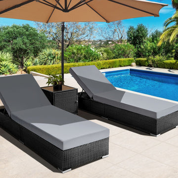 Gardeon Sun Lounger Set 3PC Aluminium Frame Black