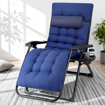 Gardeon Zero Gravity Sun Lounger Folding 170 Degree Recline Blue