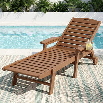 Gardeon HDPE Sun Lounger 4-Position Recline Rolling Wheels Brown