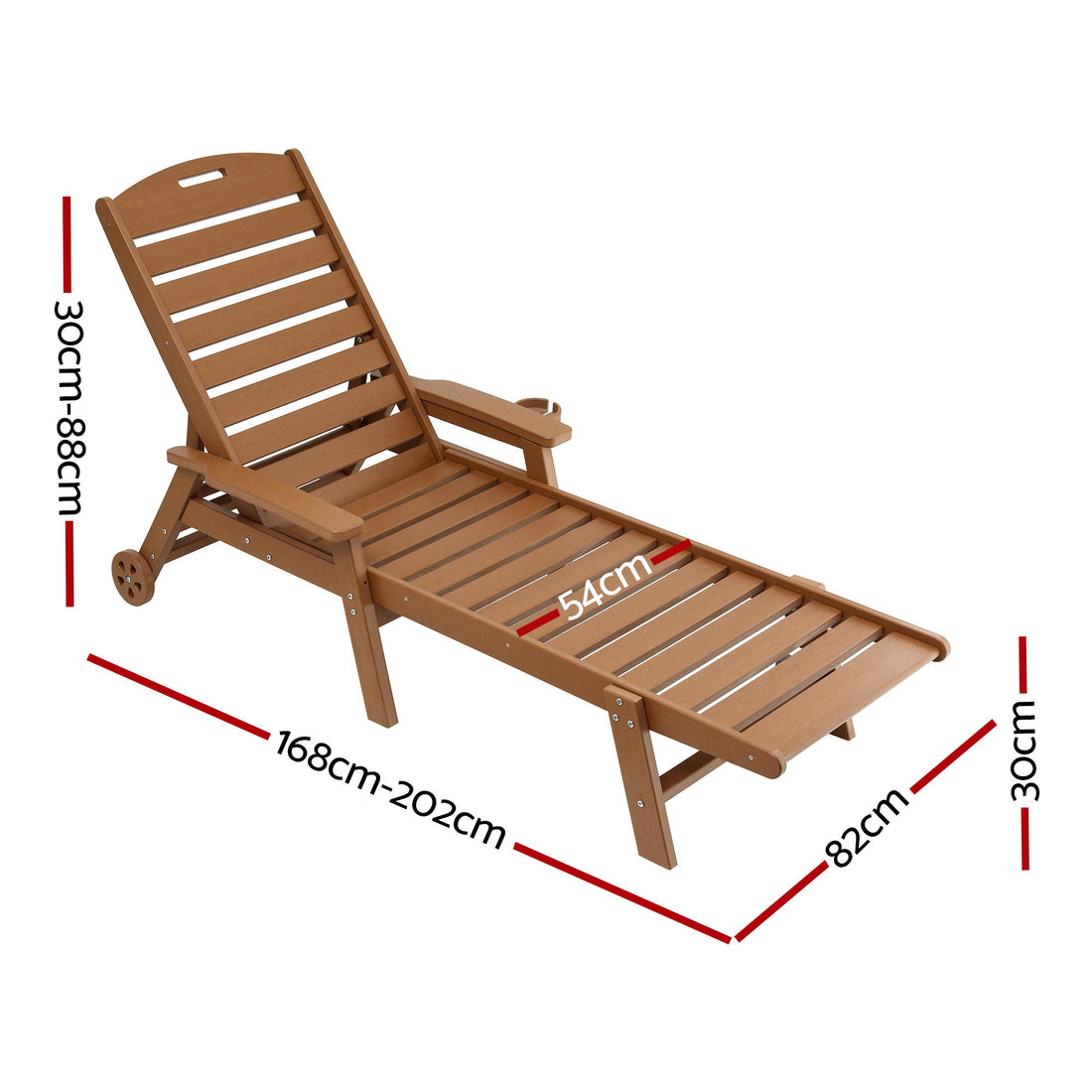 Gardeon HDPE Sun Lounger 4-Position Recline Rolling Wheels Brown