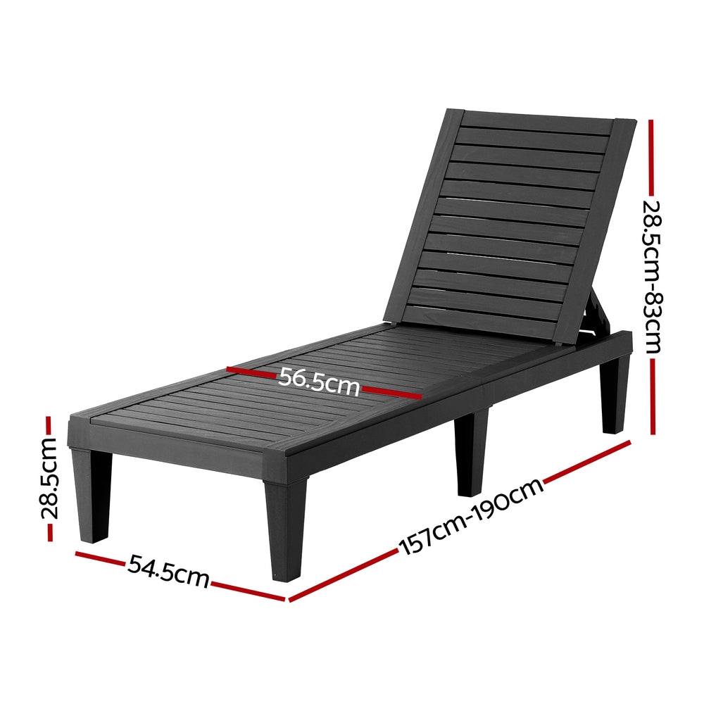 Gardeon Sun Lounger Recliner Adjustable Black Polypropylene