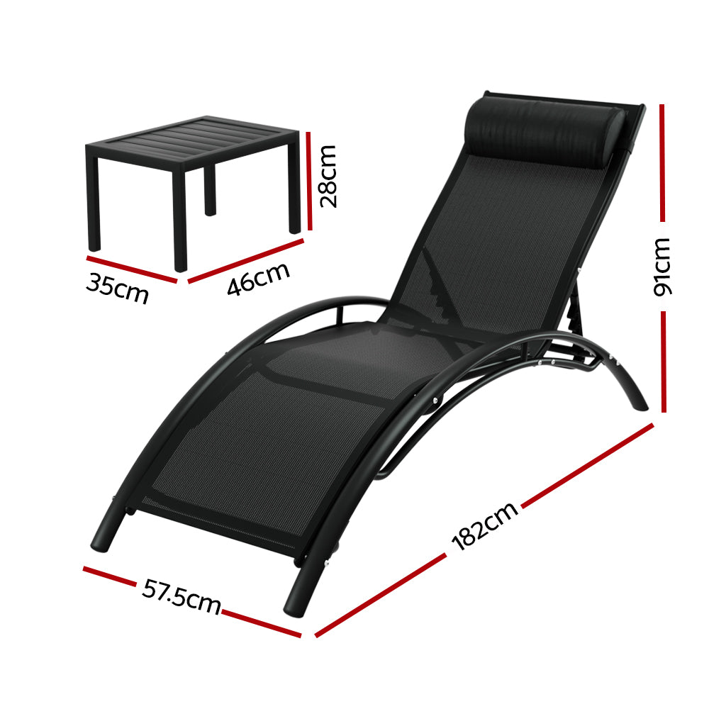 Gardeon Outdoor Sun Lounge Set with Steel Frame Textilene Black