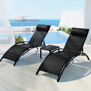 Gardeon Outdoor Sun Lounge Set with Steel Frame Textilene Black