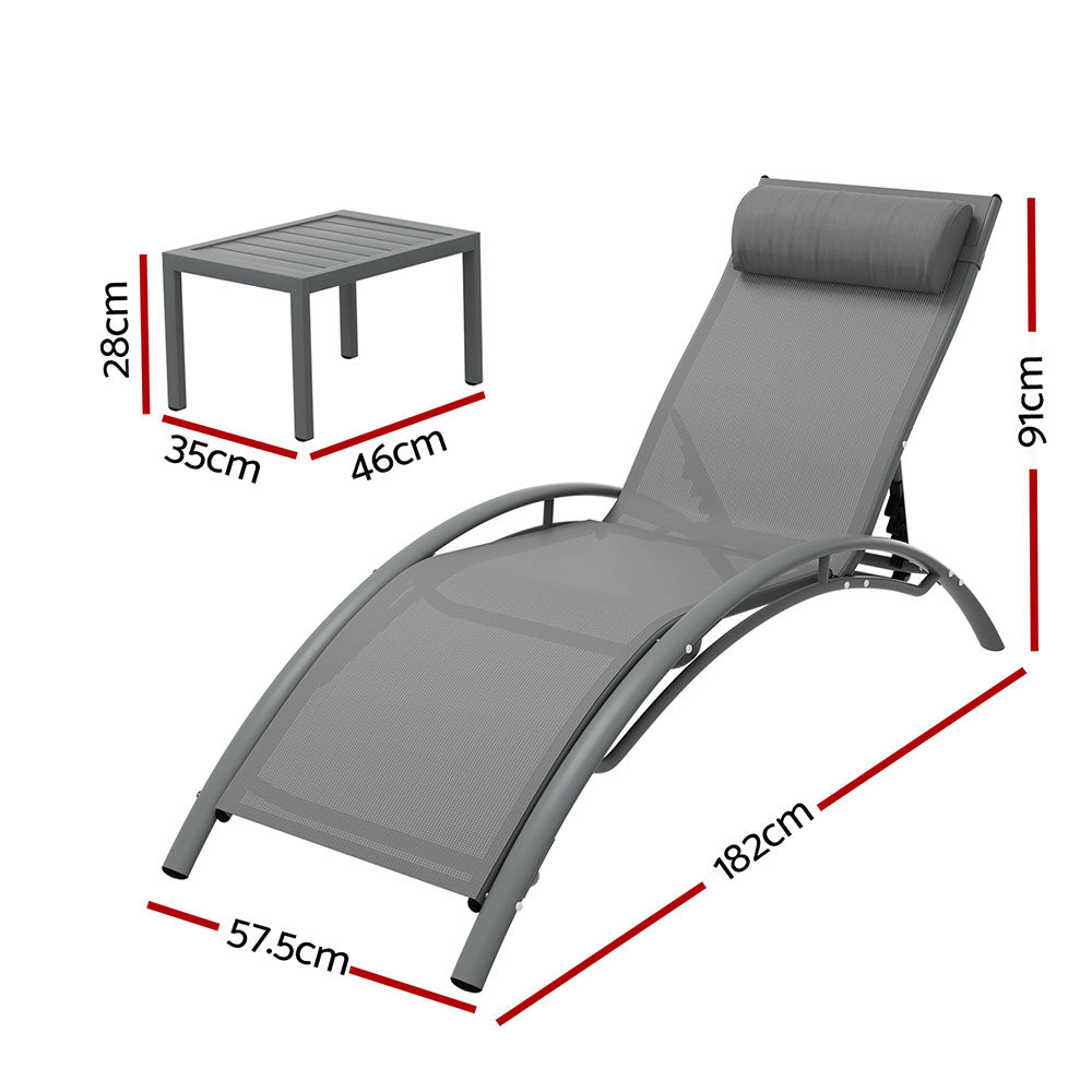 Gardeon Outdoor Sun Lounge Set with Steel Frame Textilene Grey