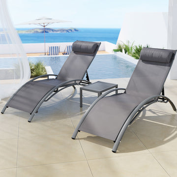 Gardeon Outdoor Sun Lounge Set with Steel Frame Textilene Grey