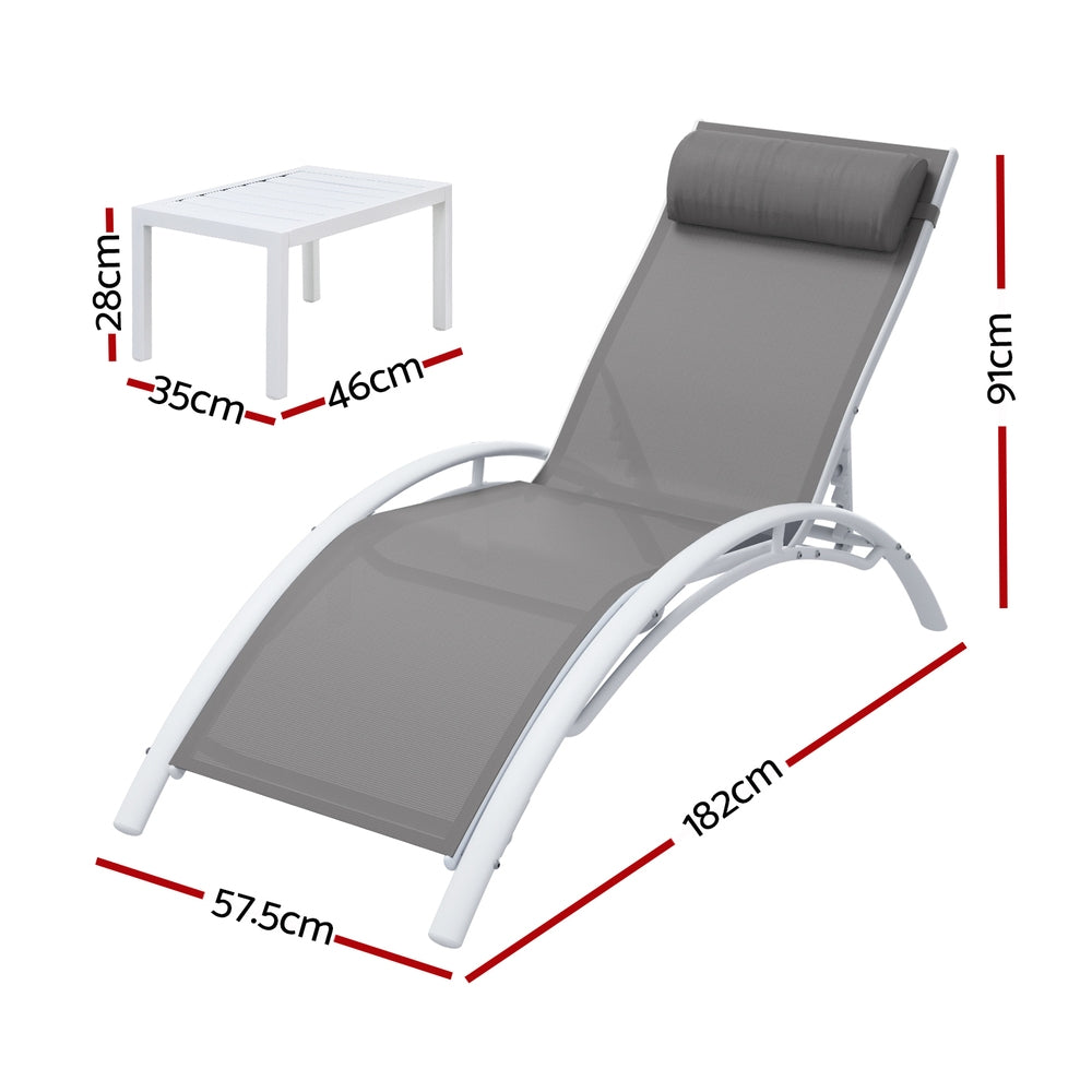 Gardeon Outdoor Sun Lounger Steel Frame Textilene 5-Position White