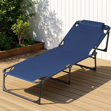 Gardeon Foldable Sun Lounger Steel Frame 4-Position Backrest Blue