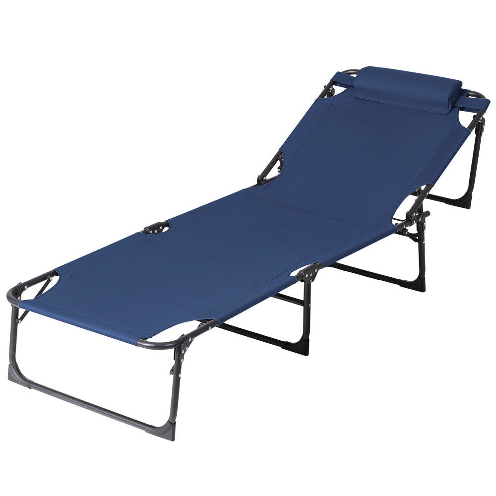 Gardeon Foldable Sun Lounger Steel Frame 4-Position Backrest Blue