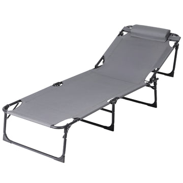 Gardeon Folding Beach Sun Lounger Chair 600D Textilene Grey Steel