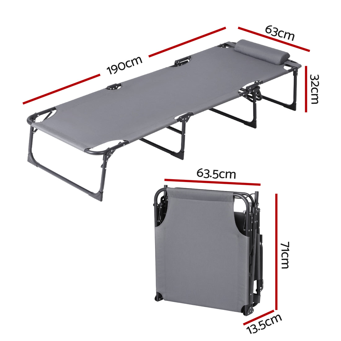 Gardeon Folding Beach Sun Lounger Chair 600D Textilene Grey Steel