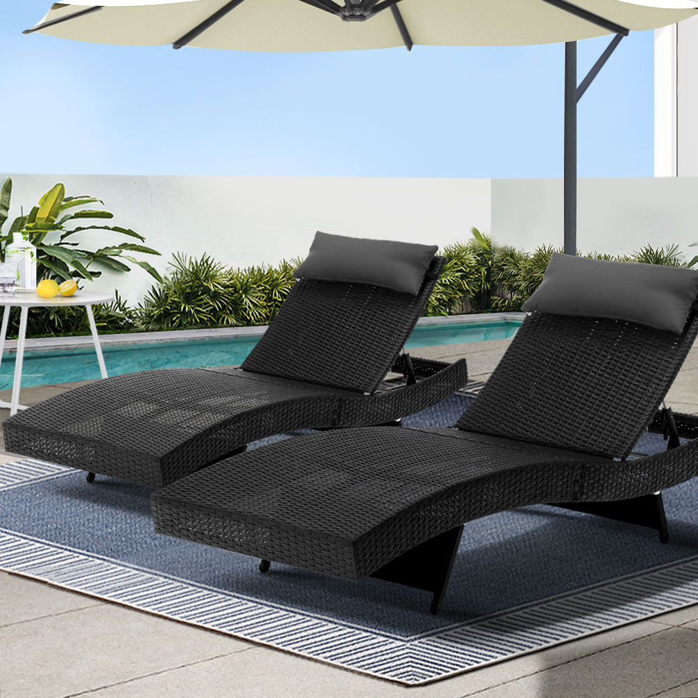 Gardeon Wicker Sun Lounge Aluminium Frame Black