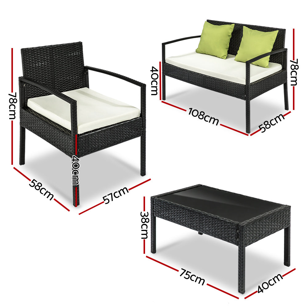 Gardeon Wicker Outdoor Sofa Set 4 Seater Black