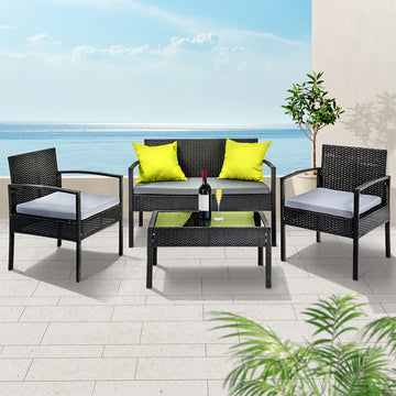 Gardeon Wicker Outdoor Sofa Set 4 Seater Black