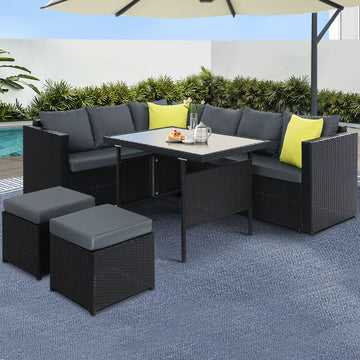 Gardeon Wicker Outdoor Dining Set 5-Piece Setting Black
