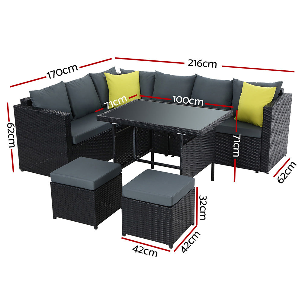 Gardeon Wicker Outdoor Dining Set 5-Piece Setting Black
