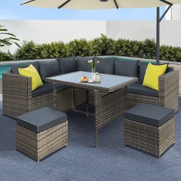 Gardeon Wicker Outdoor Dining Set 5-Piece Setting Grey