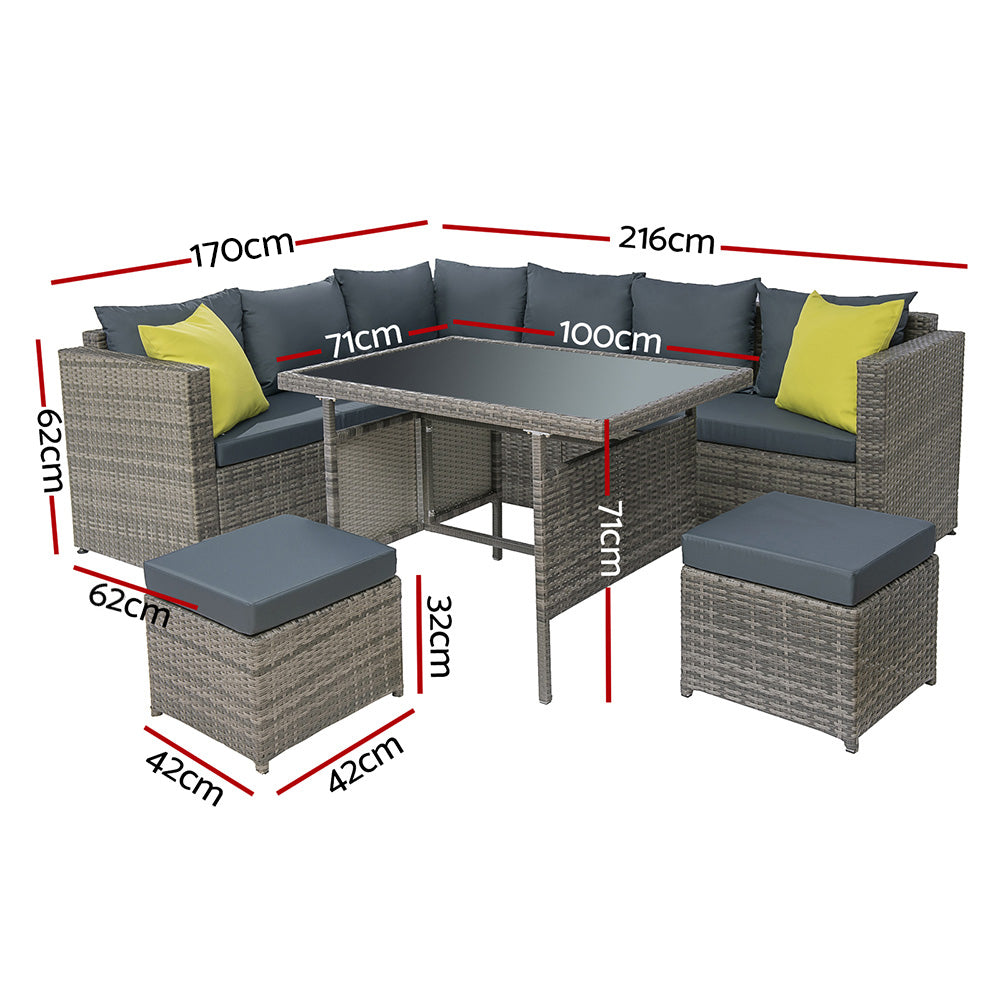 Gardeon Wicker Outdoor Dining Set 5-Piece Setting Grey