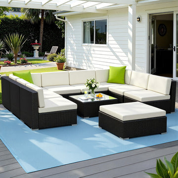 Gardeon Outdoor Wicker Sofa Set 10-Piece Black with Storage Cover