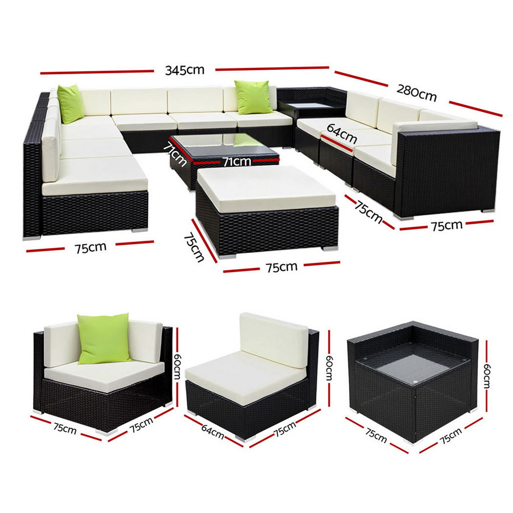 Gardeon Outdoor Wicker Sofa Set 13-Piece Black with Storage Cover