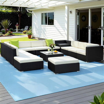 Gardeon Outdoor Wicker Sofa Set 13-Piece Black with Storage Cover