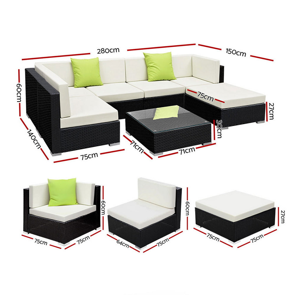 Gardeon Wicker Outdoor Sofa Set 7-Piece Black