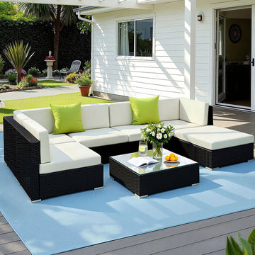 Gardeon Wicker Outdoor Sofa Set 7-Piece Black