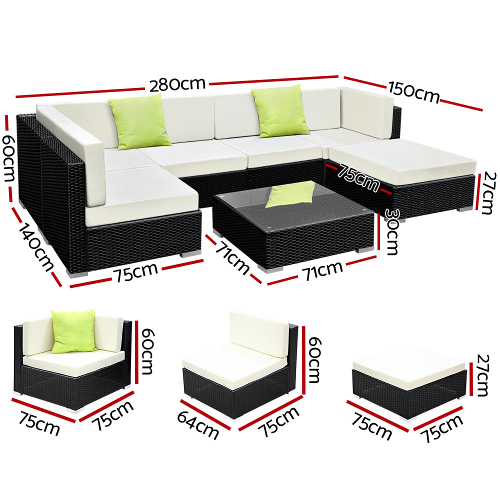 Gardeon 7-Piece Outdoor Wicker Sofa Set with Cushions Black
