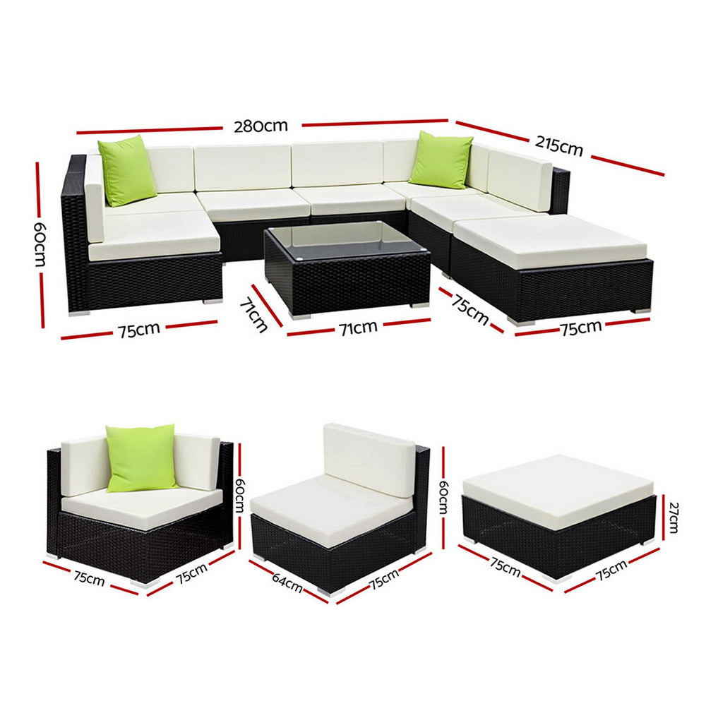 Gardeon Outdoor Wicker Sofa Set 8-Seater Black with Storage Cover