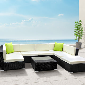Gardeon 8-Piece Outdoor Wicker Sofa Set with Cushions Black
