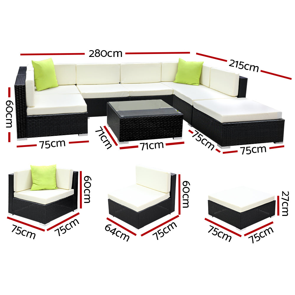 Gardeon 8-Piece Outdoor Wicker Sofa Set with Cushions Black
