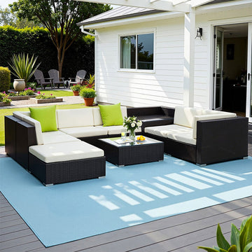 Gardeon Outdoor Wicker Sofa Set 9-Piece Black