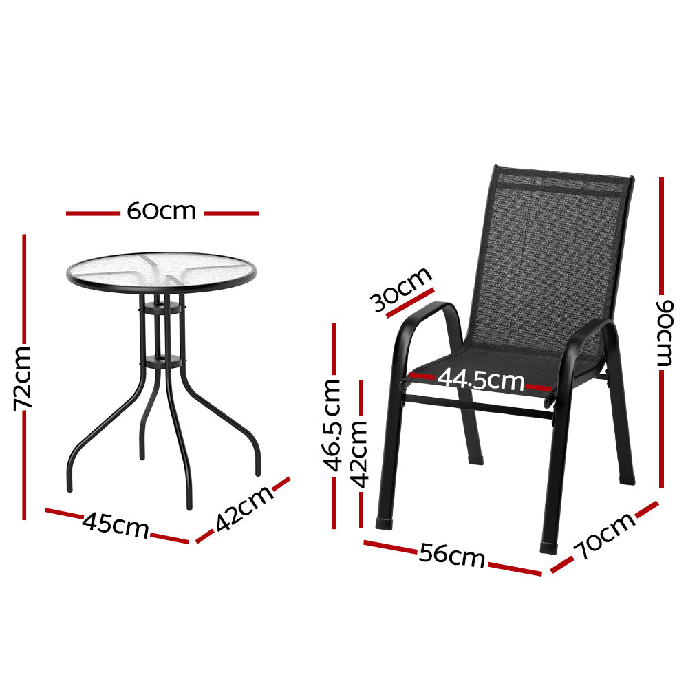 Gardeon Stackable Outdoor Bistro Set 2 Chairs and Table