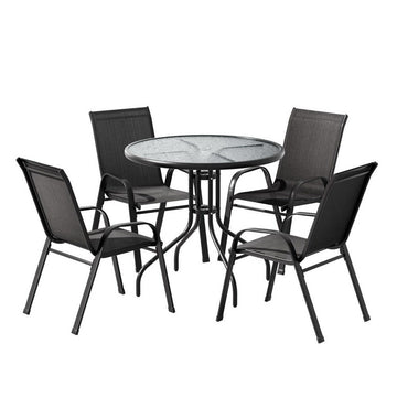 Gardeon Outdoor Dining Set with Stackable Chairs Black