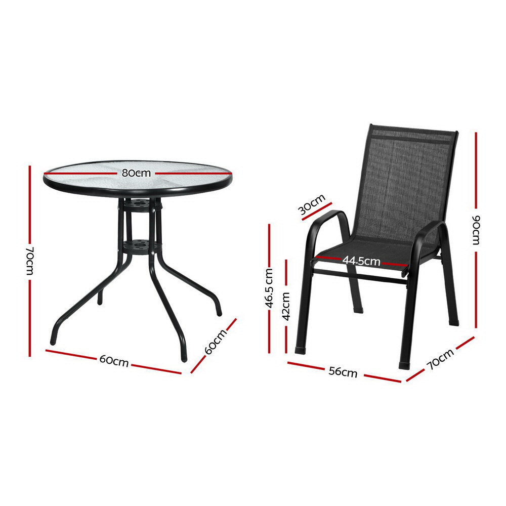 Gardeon Outdoor Dining Set with Stackable Chairs Black