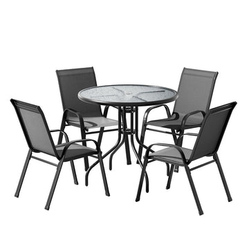 Gardeon Stackable Outdoor Dining Set with Steel Frame and Textilene Fabric Grey