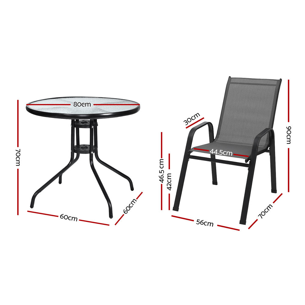 Gardeon Stackable Outdoor Dining Set with Steel Frame and Textilene Fabric Grey