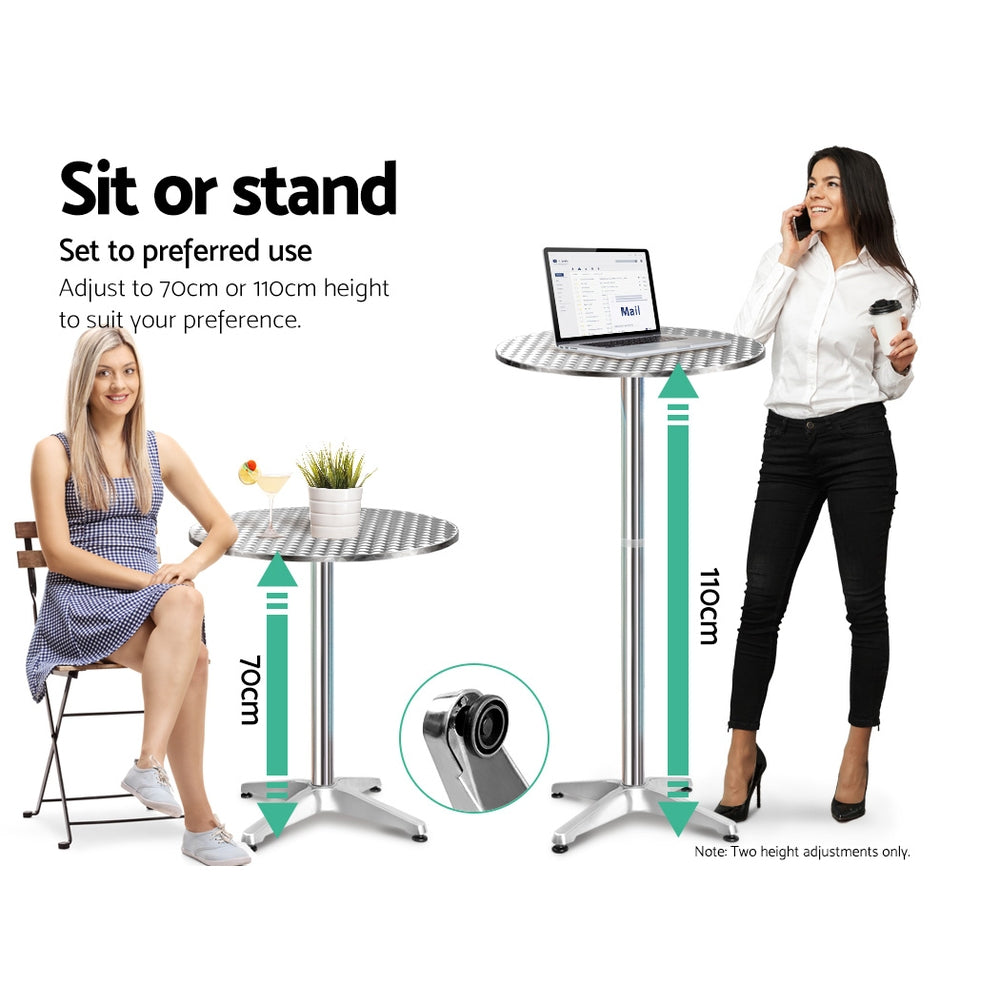 Gardeon Adjustable Outdoor Bar Table Aluminium 70-110cm Silver