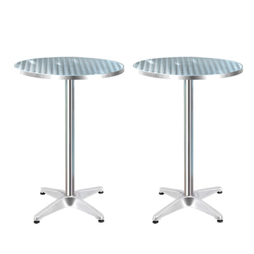 Gardeon Set of 2 Aluminium Outdoor Bar Tables Adjustable Height 70-110cm Silver