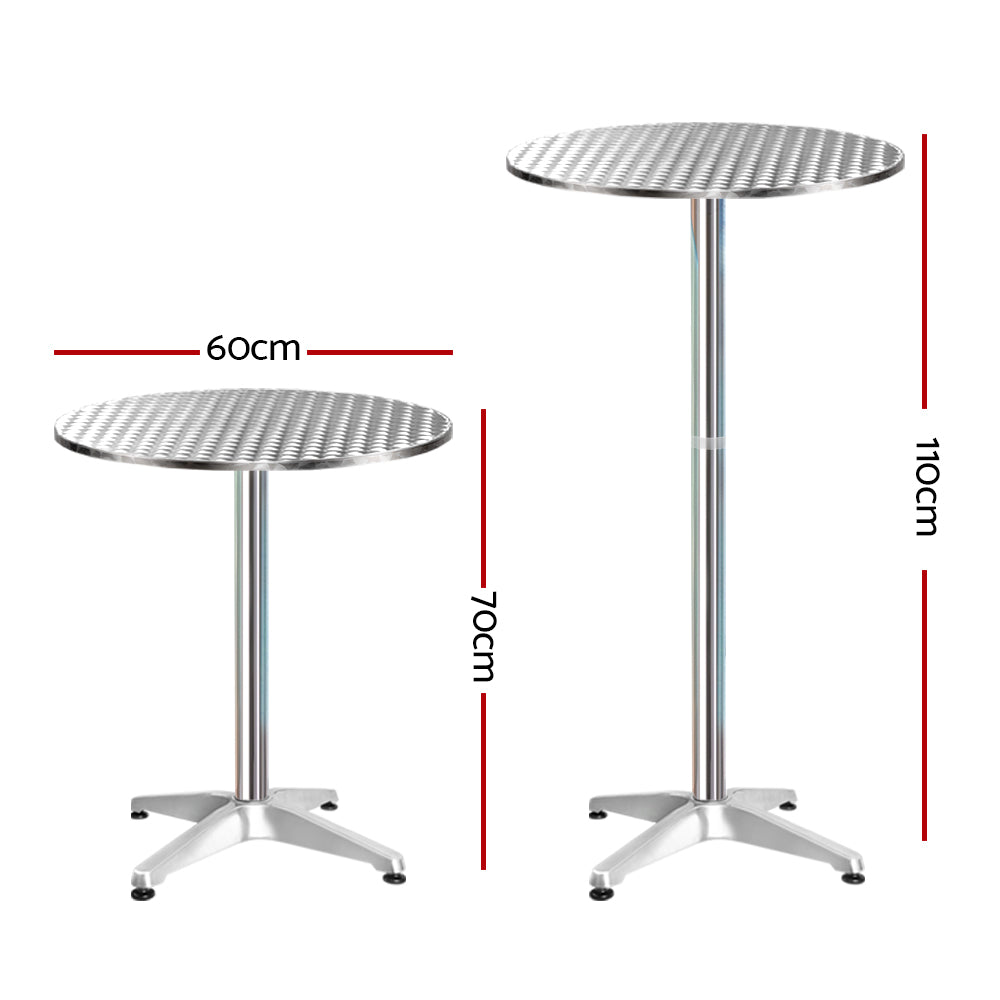 Gardeon Set of 2 Aluminium Outdoor Bar Tables Adjustable Height 70-110cm Silver