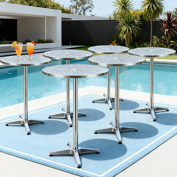 Gardeon Outdoor Bar Table Height Adjustable 60cm Round Silver