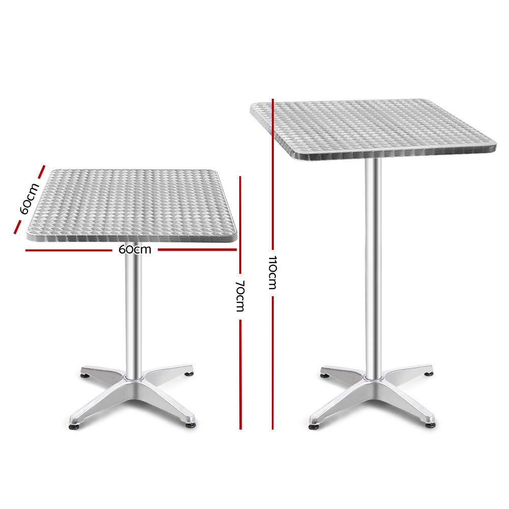 Gardeon Adjustable Square Bar Table Aluminium 70-110cm Silver 60x60cm