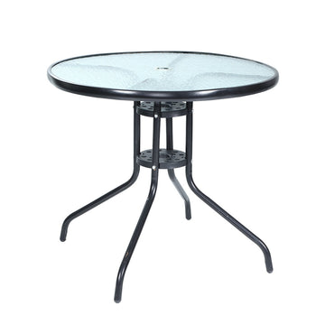 Gardeon Outdoor Bar Table Glass with Parasol Hole Steel Frame 80cm